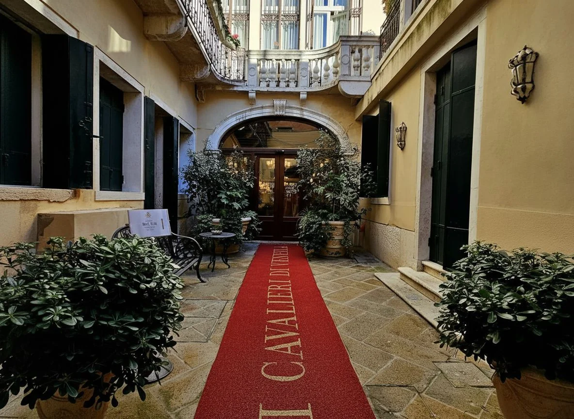 Historic facade of Hotel Ai Cavalieri in Venice